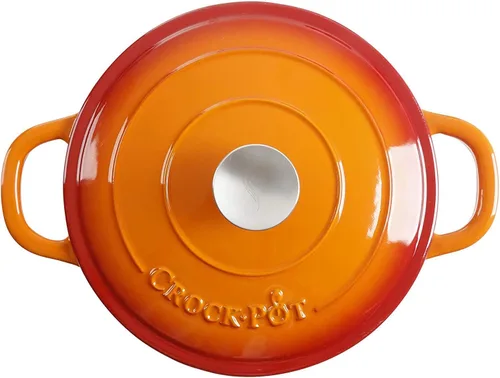 Miniatura 3 de Crock Pot olla para horno holandés de hierro fundido artesanal de 7 cuartos de galón, Anaranjado atardecer