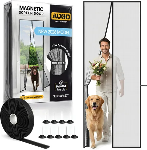 Miniatura 12 de AUGO Puerta mosquitera magnética – Autosellante, resistente, división de malla manos libres mantiene los insectos fuera – Apto para mascotas y niños