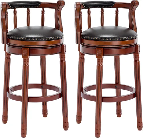 Miniatura 7 de CozyRain Taburetes de bar modernos taburetes giratorios, encimera de cocina tapizado de piel auténtica con reposapiés para el hogar, cocina, comedor