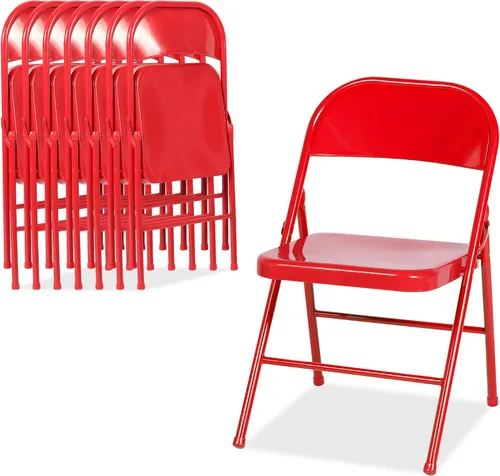 Miniatura 22 de VECELO Paquete de 8 sillas plegables con marco de metal, asiento de acero con triple soporte para oficina en casa, ahorro de espacio sin montaje