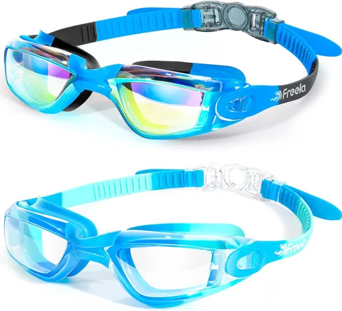 Freela Gafas de natación para niños, paquete de 2 gafas de natación para niños de 3 a 14 años, gafas de natación para niños y niñas, antivaho con