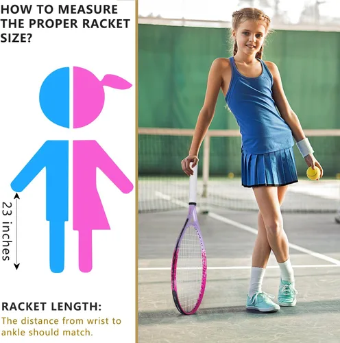 Miniatura 5 de bo'weiqi Raqueta de tenis para niños de 17"-25" para edades de 2-12 años, raqueta de tenis juvenil ligera para niñas y niños, deportes al aire Rosa