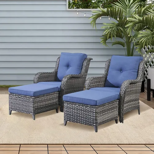 Miniatura 20 de Rilyson Juego de 2 otomanas de mimbre de lujo para exteriores, otomanas grandes de ratán de capacidad de 250 libras para reposapiés de patio, juego