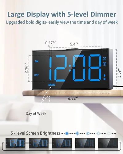 Miniatura 4 de Reloj despertador fuerte para adultos que duermen profundamente, con vibración para la cama y 2 alarmas para todos los días/días laborables/fin