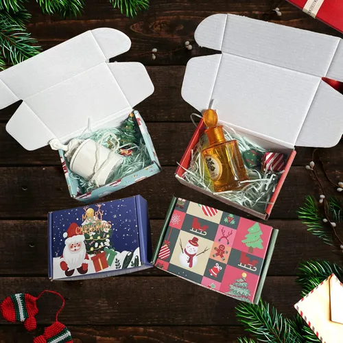 Miniatura 9 de QIANF - Paquete de 20 cajas de envío pequeñas de 6 x 4 x 2 pulgadas, cajas de regalo de Navidad con tapa, cajas de correo de cartón corrugado