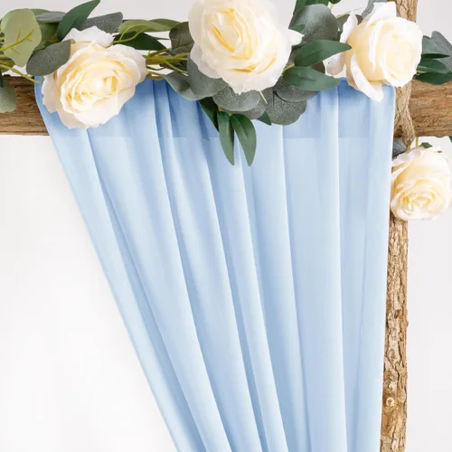 Miniatura 3 de Socomi 2 paneles de tela para arco de boda, 29 pulgadas x 19 pies, cortinas de gasa transparente azul bebé, 6 yardas para decoración de boda
