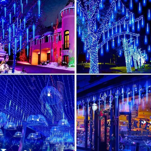 Miniatura 8 de YEGUO Paquete de 2 tiras de luces solares para exteriores, 16 tubos y 288 luces LED de meteoritos para fiestas, árboles, vacaciones, techo, boda