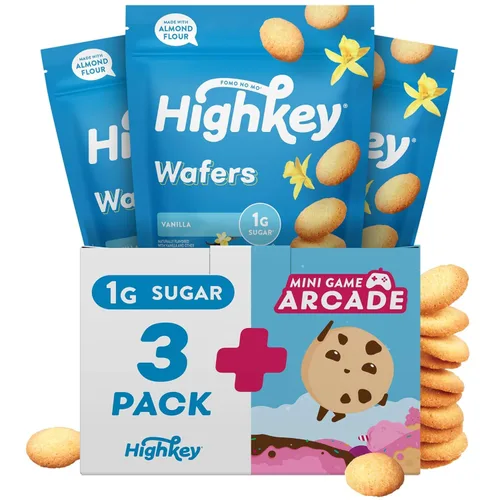 HighKey Galletas sin azúcar, oblea de vainilla, paquete de 3 bocadillos cetogénicos bajos en carbohidratos, postre sin gluten, aperitivos