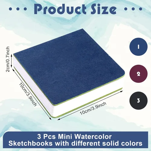 Miniatura 2 de Ctosree 3 piezas Mini Libro de bocetos de acuarela 3.9 x 3.9 pulgadas Cuaderno de acuarela portátil cuadrado Libro de bocetos de pintura 90 hojas