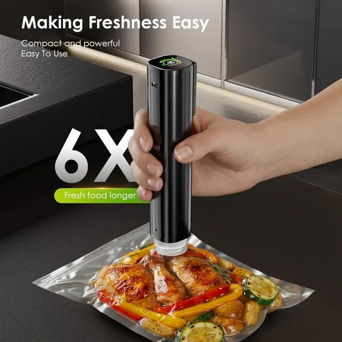 Miniatura 3 de Elxis Sellador al vacío, sellador al vacío portátil de mano + 30 bolsas de vacío reutilizables, sellador de alimentos portátil, con pantalla