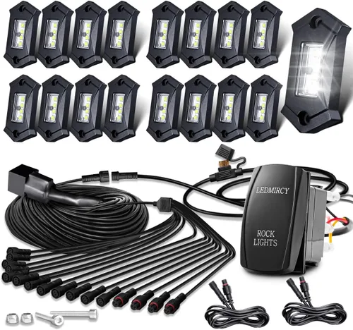 Miniatura 10 de Kit de luces LEDMIRCY R3 de roca blanca pura con interruptor de palanca, arnés de cable, 12 piezas de luces LED de roca blancas para camiones