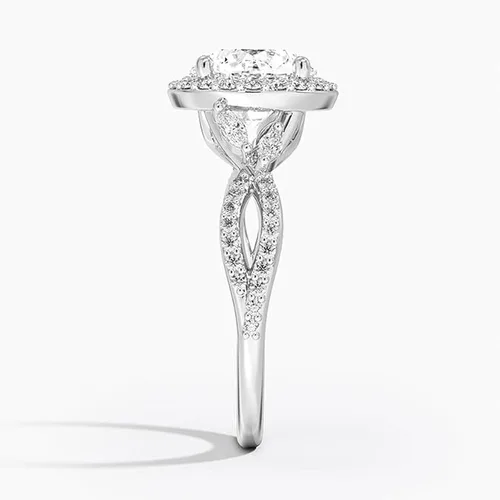 Miniatura 3 de IGI - Anillo de compromiso de diamantes creados en laboratorio de excelente talla redonda blanca de 0.93 quilates con marquesa de acento y diamantes