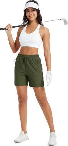 Miniatura 7 de MAGCOMSEN Pantalones cortos de senderismo para mujer de 5 pulgadas, UPF 50+, de secado rápido, ligeros, atléticos, para correr, golf, verano