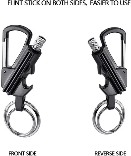 Miniatura 8 de YUSUD Paquete de 2 llaveros para abrebotellas para hombres, partido permanente con iniciador de fuego de pedernal de doble cara, fósforo impermeable
