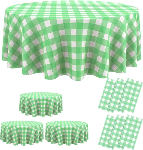 Miniatura 15 de Remagr Mantel Desechable de Cuadros Redondo de Plástico Buffalo Plaid Mantel de Mesa de 84'' Cubierta de Mesa Gingham para Picnic Camping BBQ Fiesta