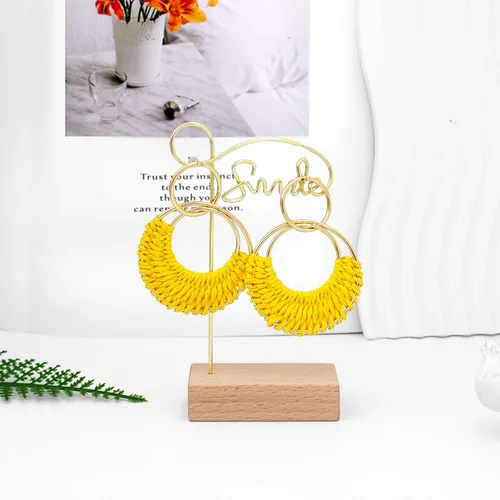 Miniatura 5 de Ronglry Aretes bohemios de ratán de rafia para mujeres y niñas, ligeros, hechos a mano, de mimbre trenzado, grandes, divertidos, modernos, regalos