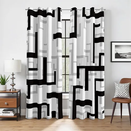 Miniatura 18 de weesire Cortinas opacas modernas para dormitorio, sala de estar, 2 paneles, 100% opacas, cortinas con patrón circular blanco y negro, cortinas