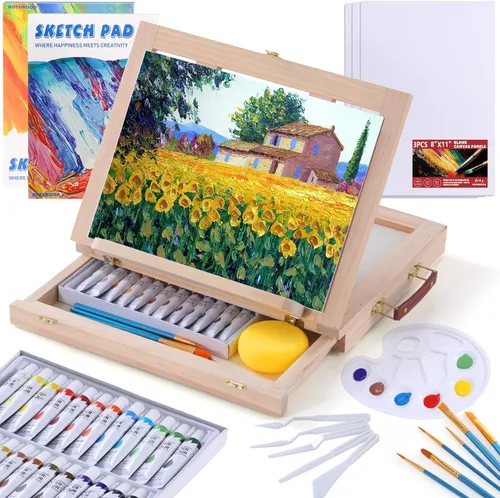 Miniatura 9 de Juego de pintura acrílica de 54 piezas con soporte de caballete de mesa, suministros completos de pintura para principiantes con pinturas acrílicas