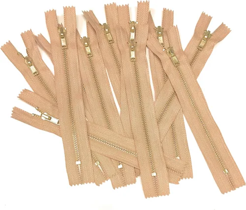 10 cremalleras de dientes de metal dorado de latón (7 pulgadas, Natura/Beige)