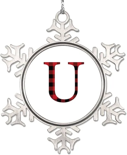 Miniatura 26 de Monograma inicial letra A copo de nieve, adornos de letras rojas y negras a cuadros para árboles de Navidad, adornos de Navidad personalizados