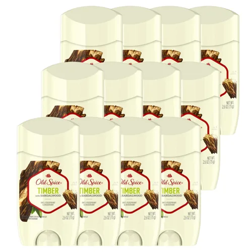 Old Spice Desodorante antitranspirante para hombre, madera con sándalo, inspirado en elementos naturales, sólido invisible, 2.6 onzas, paquete de 12