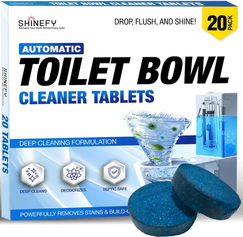 Shinefy - Limpiador automático para inodoro en tabletas – 20 pastillas - Limpiadores de tanque de baño de gel azul, removedor de anillos de agua