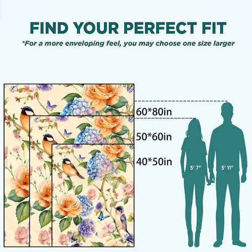 Miniatura 4 de Manta ligera de pájaros y mariposas, regalos para amantes de la naturaleza, manta de franela con rosa colorida y hortensias impresas para sofá