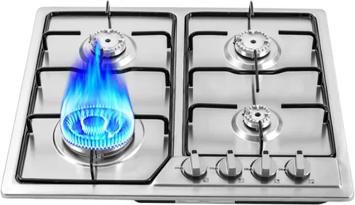 Estufa de gas de 23 pulgadas, 4 quemadores, estufa de gas integrada de acero inoxidable de 110 V con protección contra llamas, estufa de gas natural