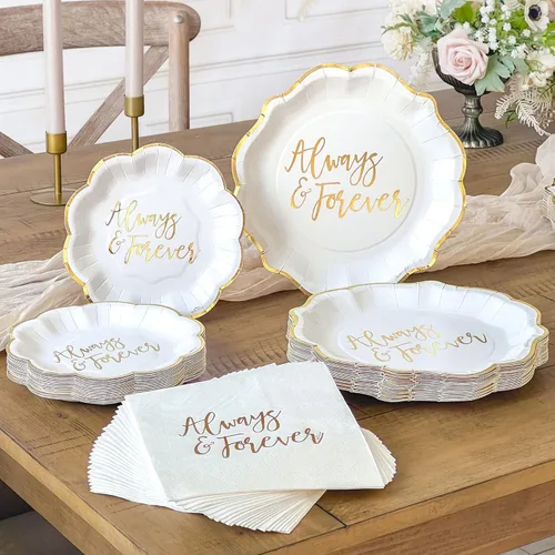 Miniatura 2 de Kate Aspen Always & Forever - Juego de platos y servilletas de papel para boda, 72 piezas, platos de boda, vajilla desechable para 24 invitados