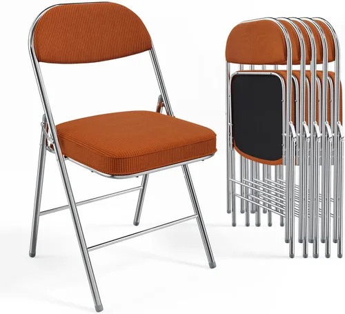 VINGLI Paquete de 6 sillas plegables con asiento y respaldo acolchados, marco de metal, tela de pana duradera, capacidad de 350 libras, juego de 6,