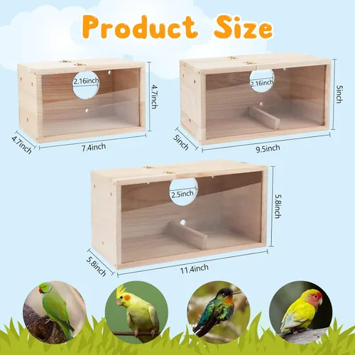 Miniatura 2 de Rypet Caja de Anidación para Periquitos Diseño Transparente, Caja de Cría de Nido de Pájaros Transversal con Percha Casa de Jaula de Pájaros