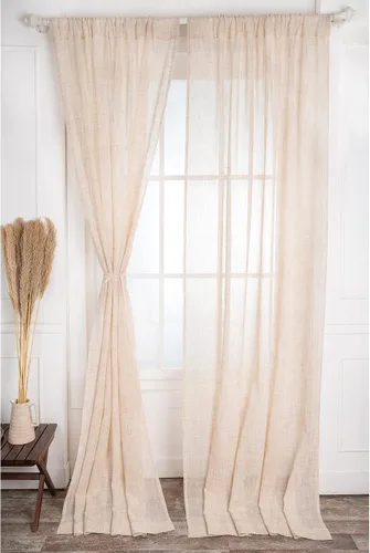 Miniatura 7 de D'Moksha Homes Cortinas de lino sintético beige y crema de 63 pulgadas de largo, 52 x 63 pulgadas, 2 paneles de cortinas transparentes con bolsillo