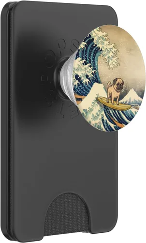 Miniatura 7 de Surfeando Pug Kanagawa Wave Perro Japonés Divertido PopSockets Intercambiables PopGrip
