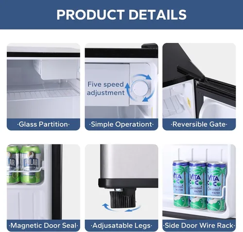 Miniatura 4 de BANGSON Mini refrigerador de 1.6 pies cúbicos con congelador para dormitorio, refrigerador compacto para oficina, refrigerador pequeño de ahorro
