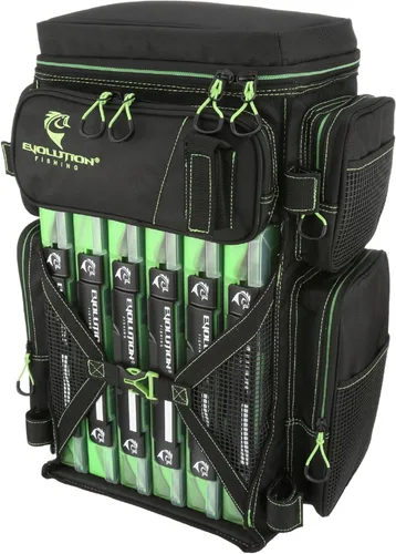 Miniatura 11 de Mochila para aparejos de pesca Evolution Drift Series, mochila de camping con 6 bandejas para aparejos de pesca, resistente Verde mar