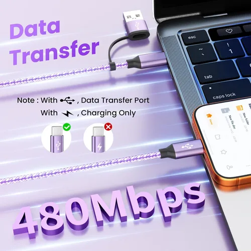 Miniatura 5 de Cable de carga múltiple 4 en 2, cable USB C a USB C con 4 X tipo C, cable de carga de teléfono de viaje para iPhone 17/16/15, Galaxy, Android