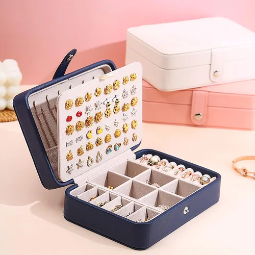 Miniatura 6 de Joyero pequeño, mini estuche de almacenamiento de joyas de viaje, organizador de joyas portátil para anillos, aretes, collares, regalo para mujeres