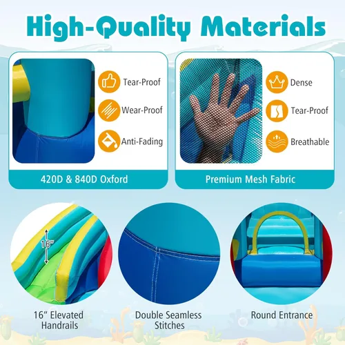 Miniatura 7 de HONEY JOY Tobogán acuático inflable con soplador de 680 W, tobogán largo doble gigante/casa de rebote/pared de escalada/carrera de obstáculos, cañón