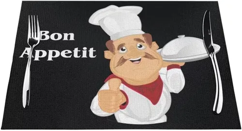 Miniatura 41 de Juego de 4 manteles individuales con estampado de cocina de chef, restaurante, cocina, acuarela, manteles individuales de tela lavable para mesa
