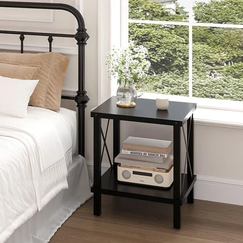 Miniatura 7 de MMEOLUOOK Mesa Auxiliar Grande Estilo Granja Mesa Lateral Estilo Industrial Mesa de Sofá Mesa de Café Metal X Acento Mesa Auxiliar de Madera Mesita