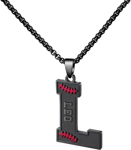 Miniatura 84 de Ldurian Collar personalizado con nombre de béisbol, cadena negra de acero inoxidable, collar con nombre deportivo, letra A-Z de 24 pulgadas, regalos