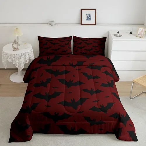 Miniatura 37 de Feelyou Juego de edredón de Halloween, color rosa fantasma, juego de ropa de cama tamaño individual, decoración para niños y niñas, lindo juego