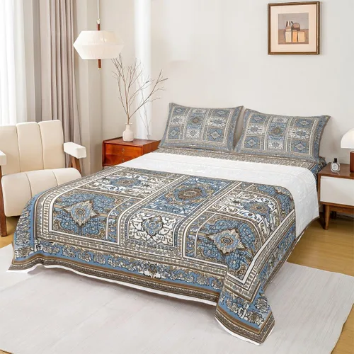 Miniatura 18 de Erosebridal Juego de sábanas y fundas de almohada vintage con estampado floral oriental para niños pequeños, juego de sábanas de medallón persa