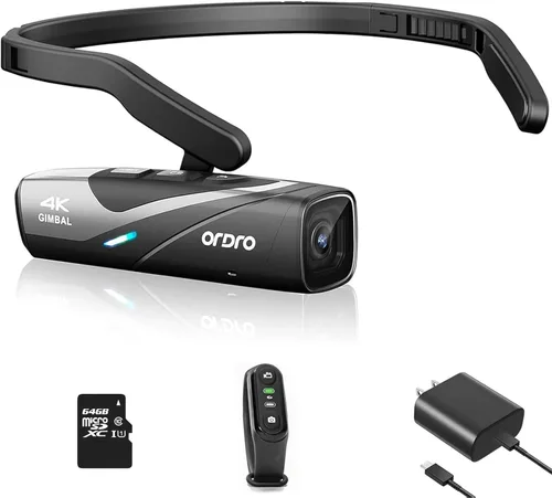 ORDRO Cámara de Video Montada en la Cabeza EP8 4K, Videocámara Ultra HD 4K 60FPS Vlog Manos Libres Portátil, Estabilizador de Video Gimbal de 2