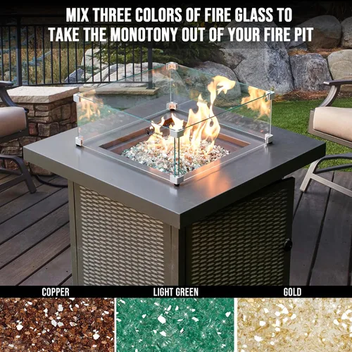 Miniatura 6 de Skyflame Vidrio de Fuego Mezclado de 10 Libras para Hoguera, Chimenea y Paisajismo - Vidrio de Fuego Templado Reflectante de 1/4 de Pulgada Dorado