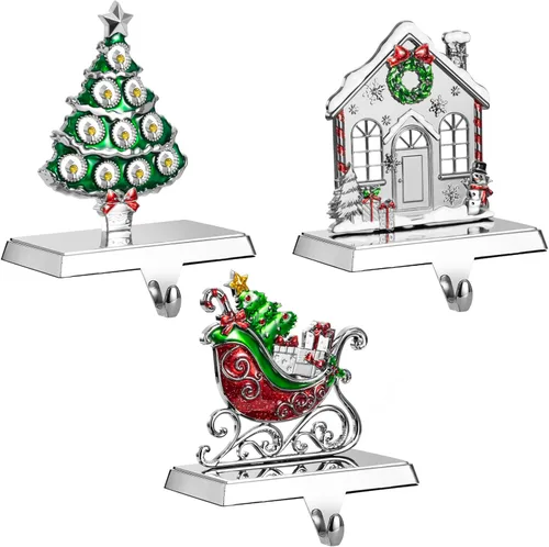 Miniatura 9 de GUOER Juego de 4 Soportes para Calcetines Navideños de Copo de Nieve para Repisa de Chimenea, Decoraciones Navideñas para Repisa de Chimenea