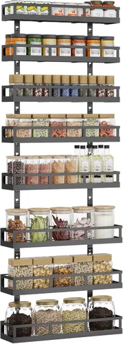 X-cosrack Organizador de especias de 8 niveles ajustable – Organizador para ahorrar espacio montado en la pared con cestas mixtas, soporte para Negro