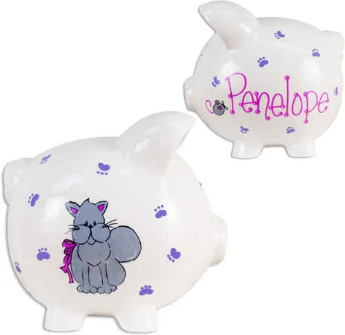 Miniatura 18 de My Bambino Hucha personalizada pintada a mano para niñas, grande, de cerámica, color blanco, tapón extraíble (sirena)