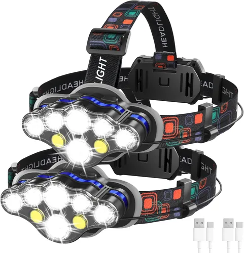 Miniatura 12 de MIOISY - Linterna recargable para cabeza, 8 luces LED súper brillantes, lámpara de cabeza con luz roja y blanca, resistente al agua IPX4, 8 modos