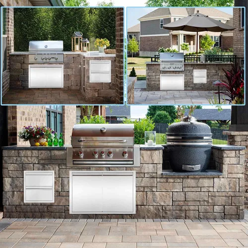 Miniatura 7 de Cajón de cocina para exteriores de 18 pulgadas de ancho, de acero inoxidable, doble cajón, montaje empotrado para isla de cocina al aire libre